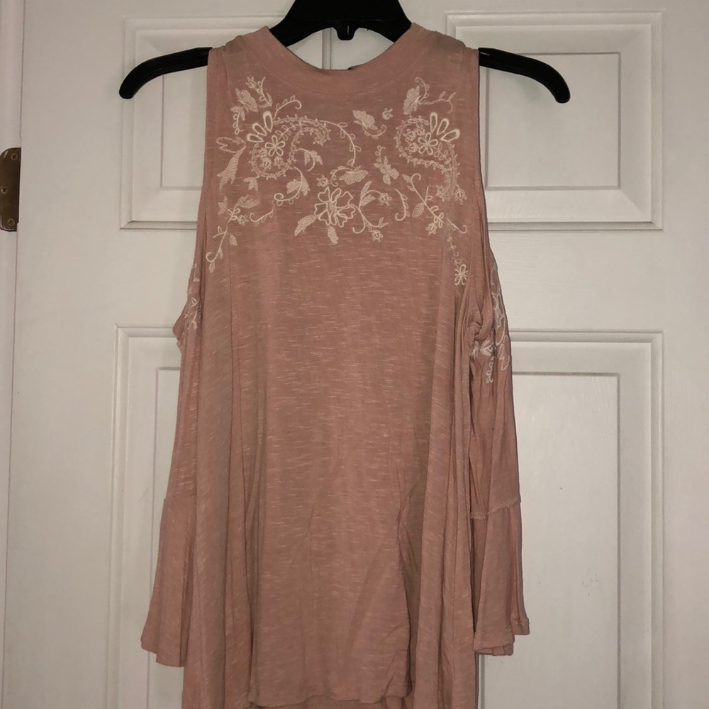 Blush cold shoulder long sleeve top